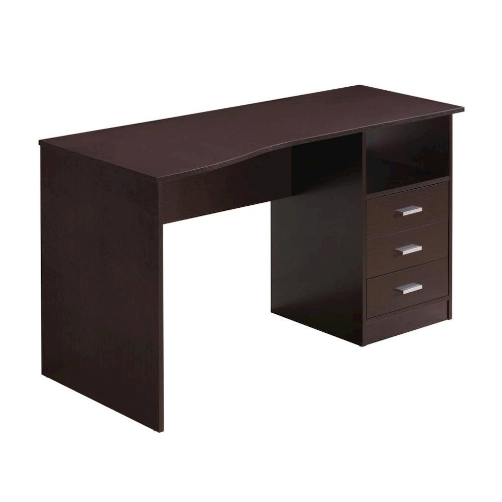 Brown Wood Desk With 3 Storage Drawers And Shelf, Home Office Writing Table. Picture 6