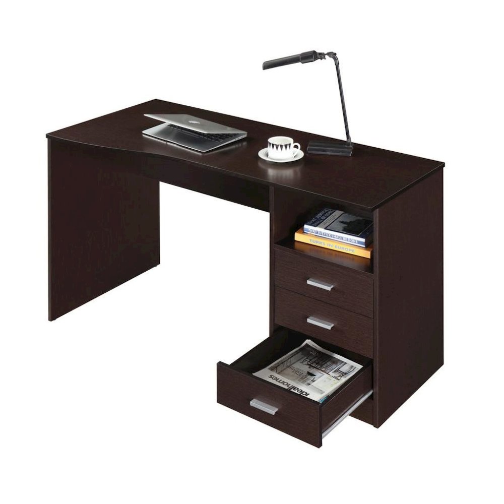 Brown Wood Desk With 3 Storage Drawers And Shelf, Home Office Writing Table. Picture 4