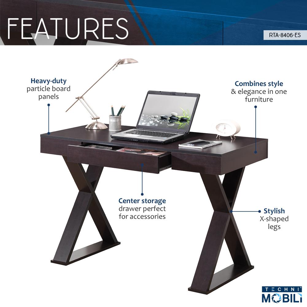 Trendy Writing Desk with Drawer. Color: Espresso. Picture 5
