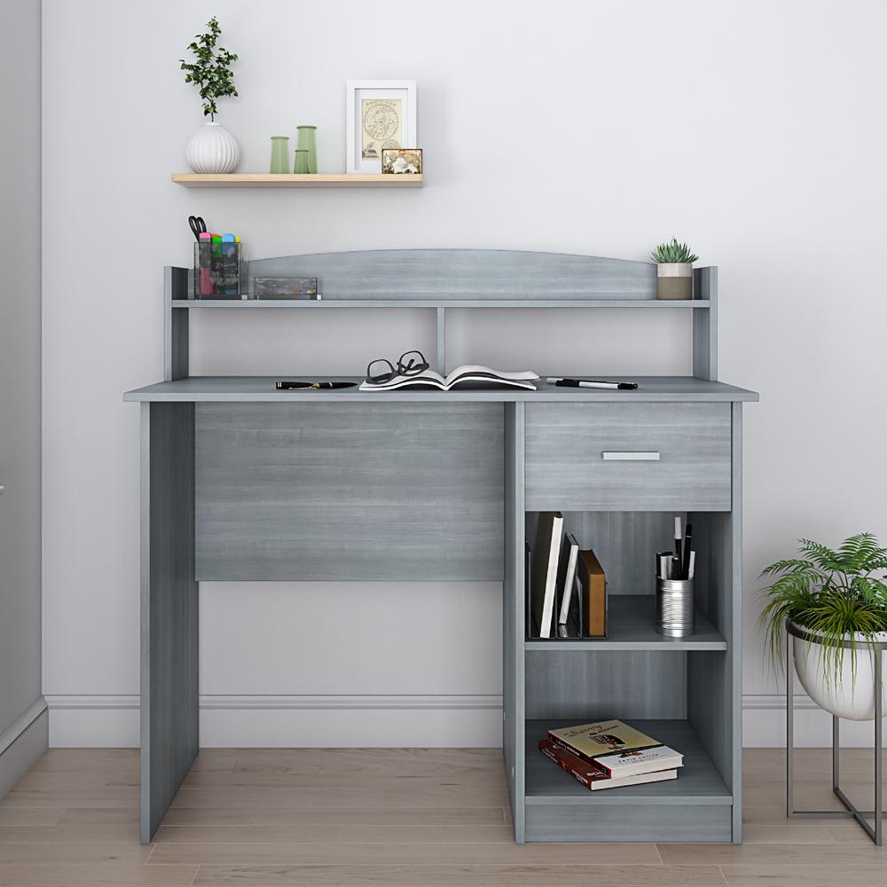 Techni Mobili Modern Office Desk with Hutch, Grey. Picture 8