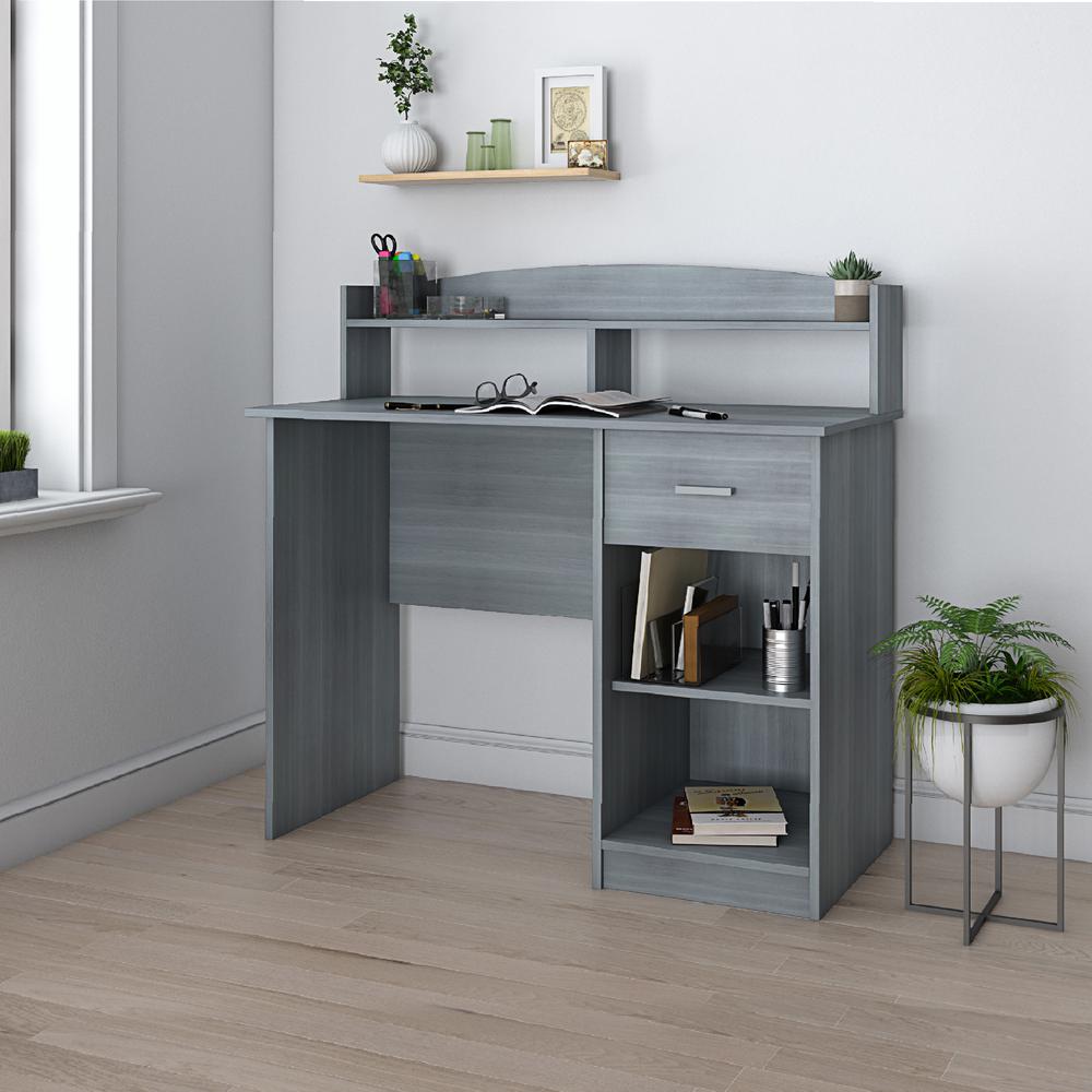 Techni Mobili Modern Office Desk with Hutch, Grey. Picture 9
