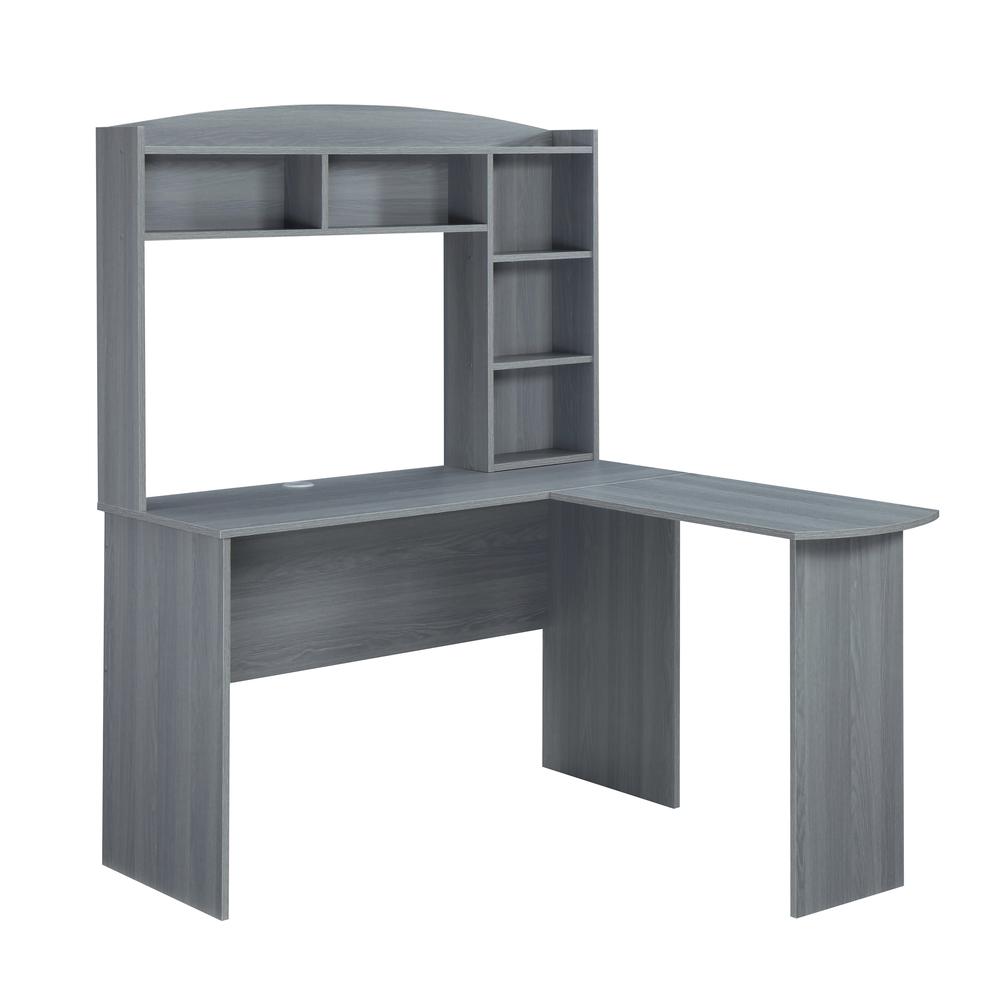 Techni Mobili Modern L-Shaped Desk with Hutch, Grey. Picture 1