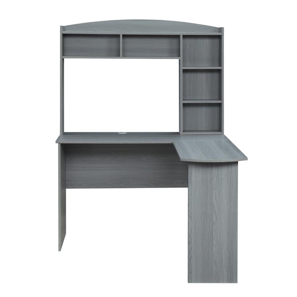 Techni Mobili Modern L-Shaped Desk with Hutch, Grey. Picture 2