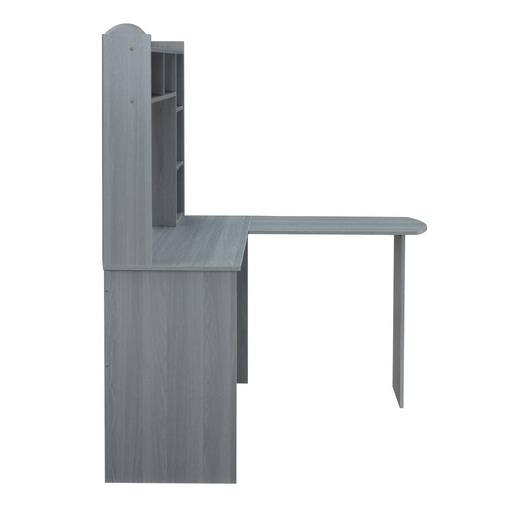 Techni Mobili Modern L-Shaped Desk with Hutch, Grey. Picture 5