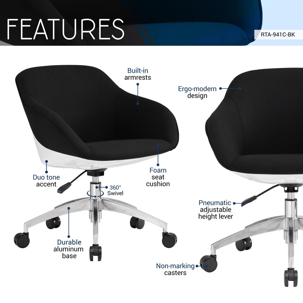 Techni Mobili Home Office Upholstered  Task Chair, Black. Picture 7