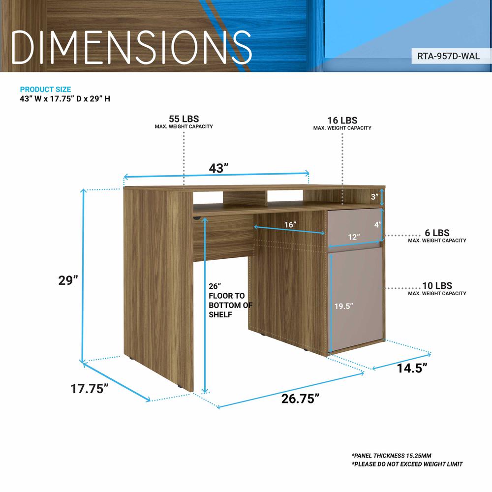 Techni Mobili Home Office Workstation with Storage, Walnut. Picture 7