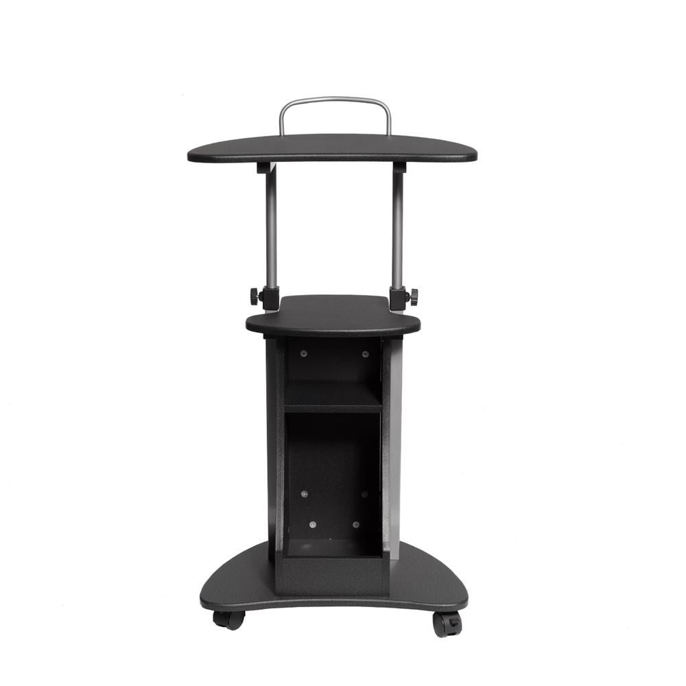 Rolling Adjustable Height Laptop Cart With Storage. Color: Graphite. Picture 2