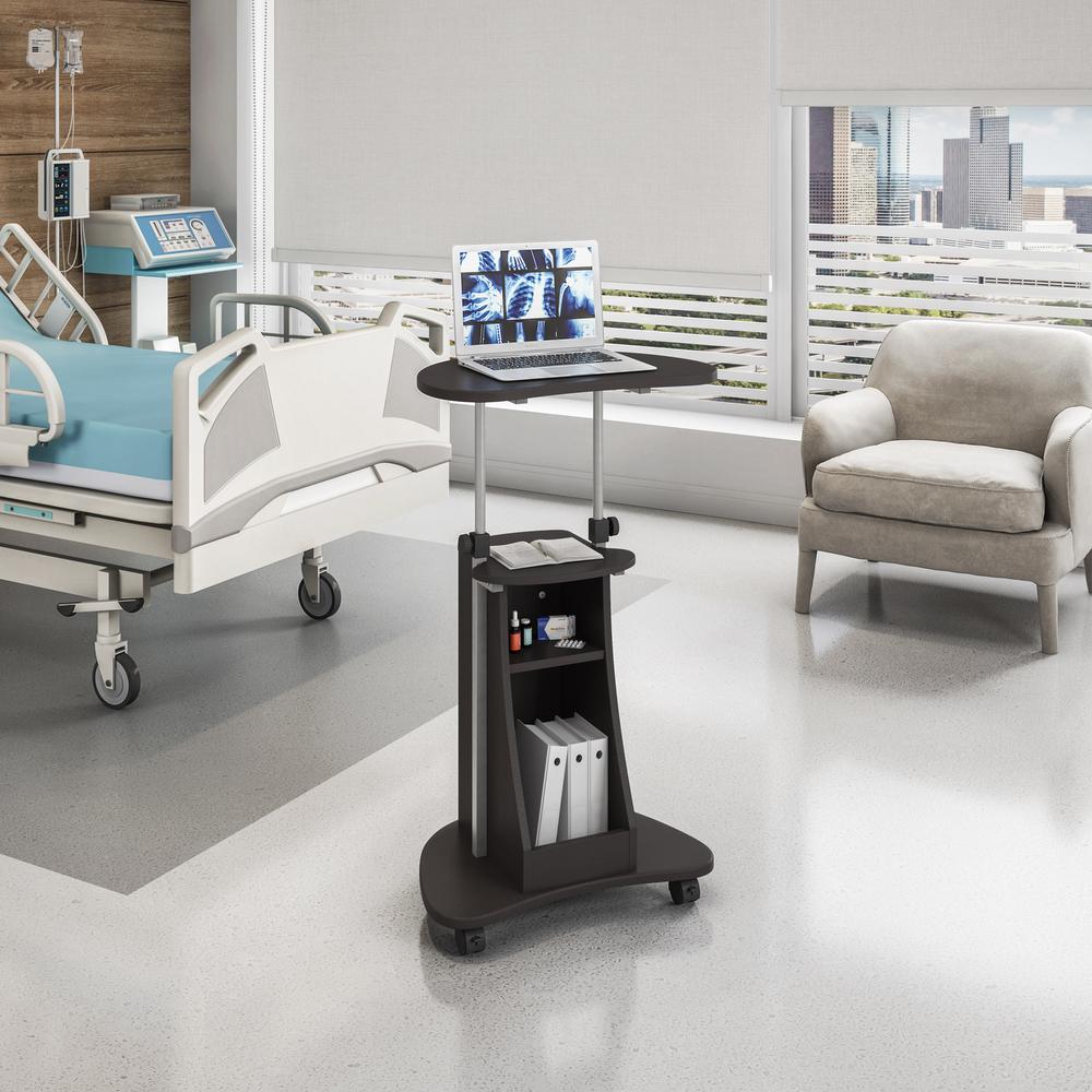 Rolling Adjustable Height Laptop Cart With Storage. Color: Graphite. Picture 10