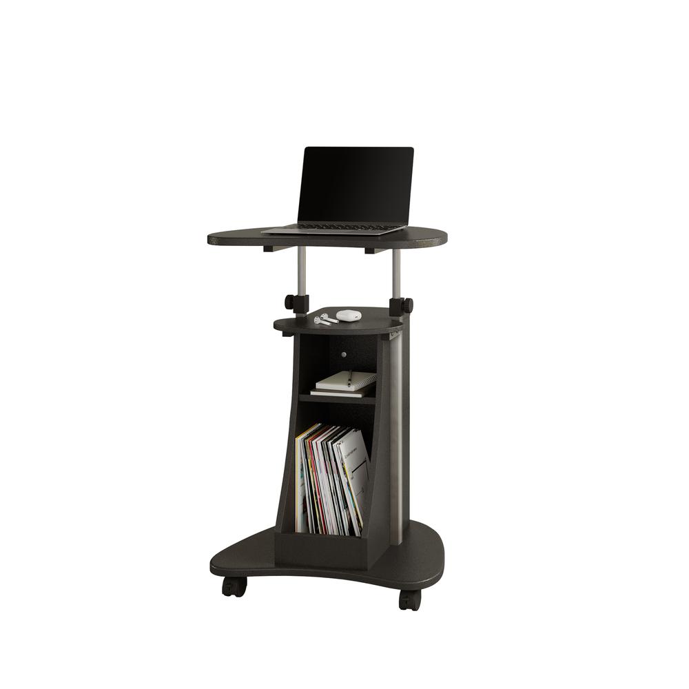 Rolling Adjustable Height Laptop Cart With Storage. Color: Graphite. Picture 7