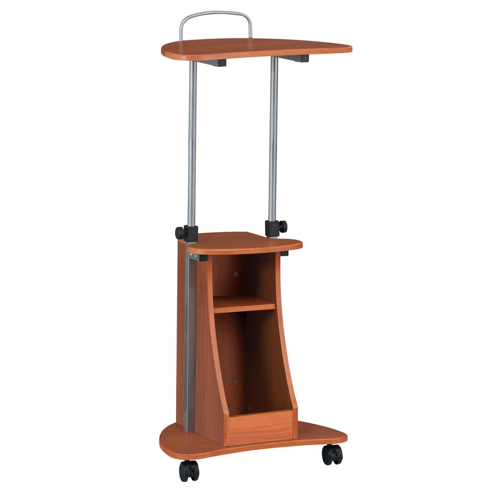 Rolling Adjustable Height Laptop Cart With Storage. Color: Woodgrain. Picture 1