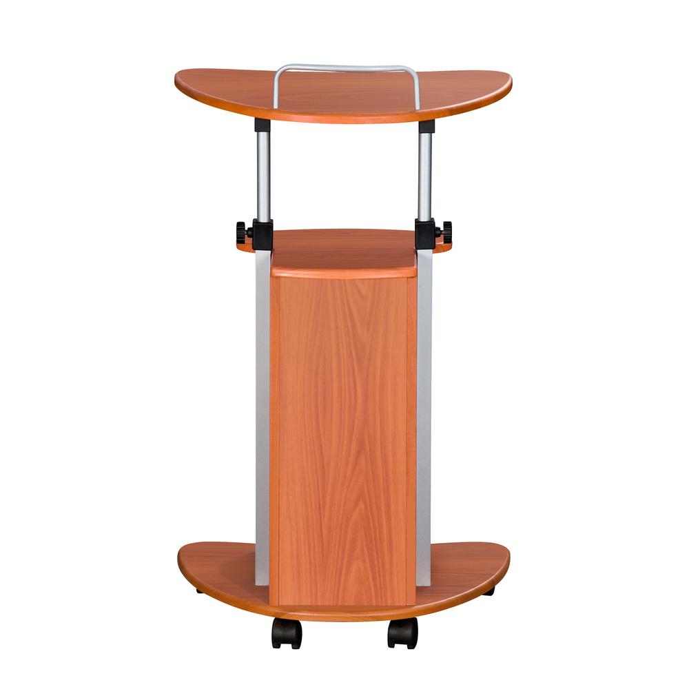 Rolling Adjustable Height Laptop Cart With Storage. Color: Woodgrain. Picture 11