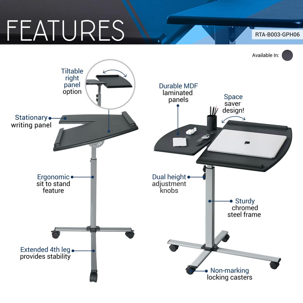 Rolling Adjustable Laptop Cart. Color: Graphite. Picture 7