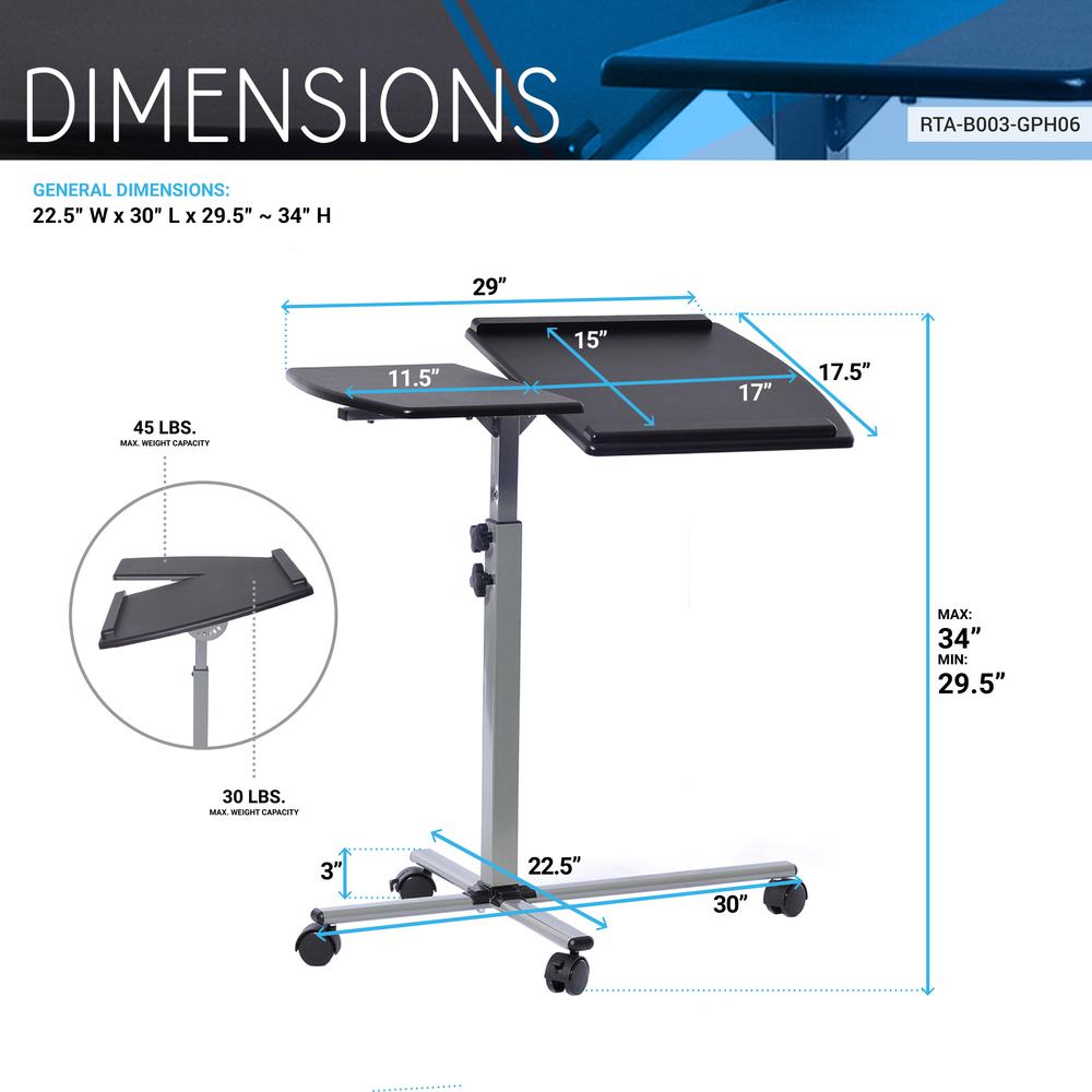 Rolling Adjustable Laptop Cart. Color: Graphite. Picture 8