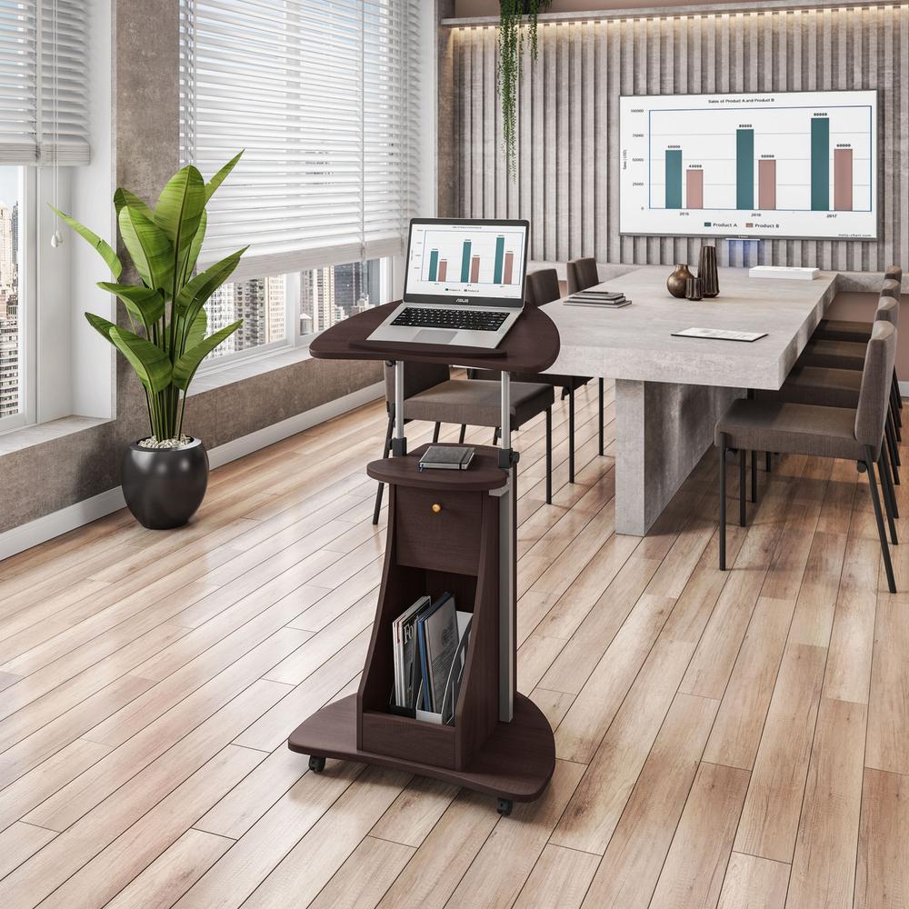 Rolling Adjustable Laptop Cart With Storage. Color: Chocolate. Picture 8