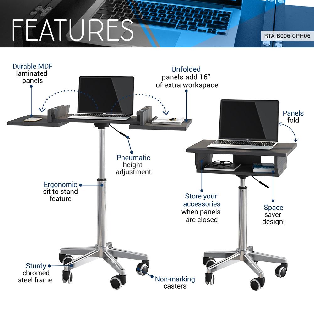 Folding Table Laptop Cart. Color: Graphite. Picture 8