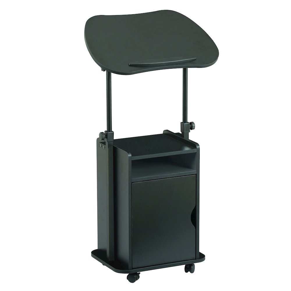Sit-to-Stand Rolling Adjustable Laptop Cart With Storage, Black. Picture 1