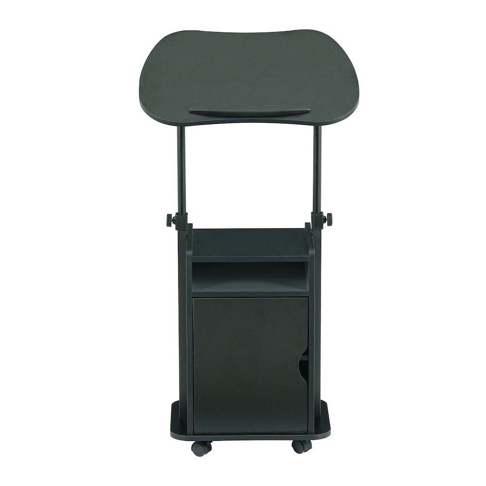 Sit-to-Stand Rolling Adjustable Laptop Cart With Storage, Black. Picture 2