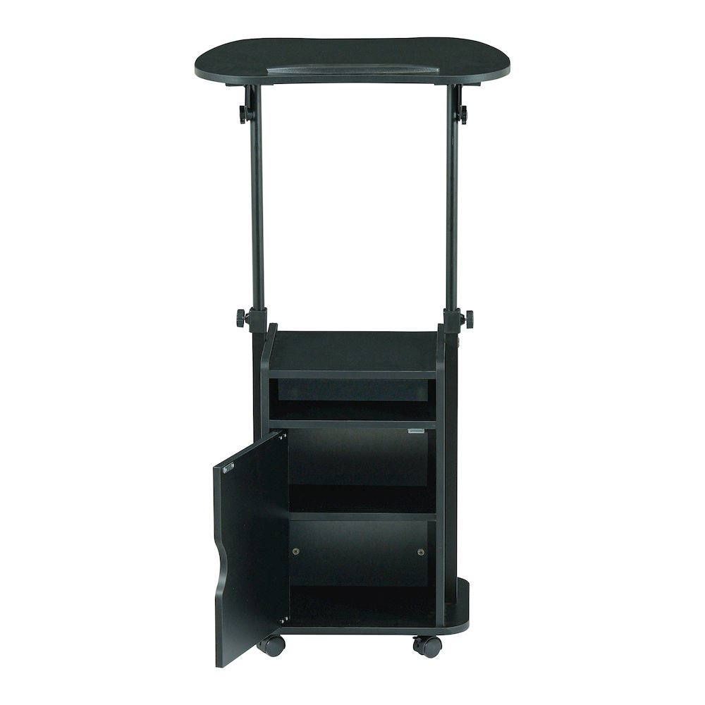 Sit-to-Stand Rolling Adjustable Laptop Cart With Storage, Black. Picture 8