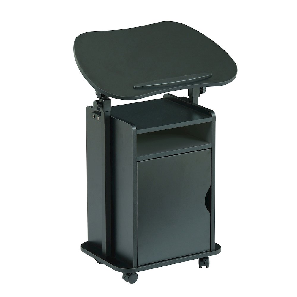 Sit-to-Stand Rolling Adjustable Laptop Cart With Storage, Black. Picture 9