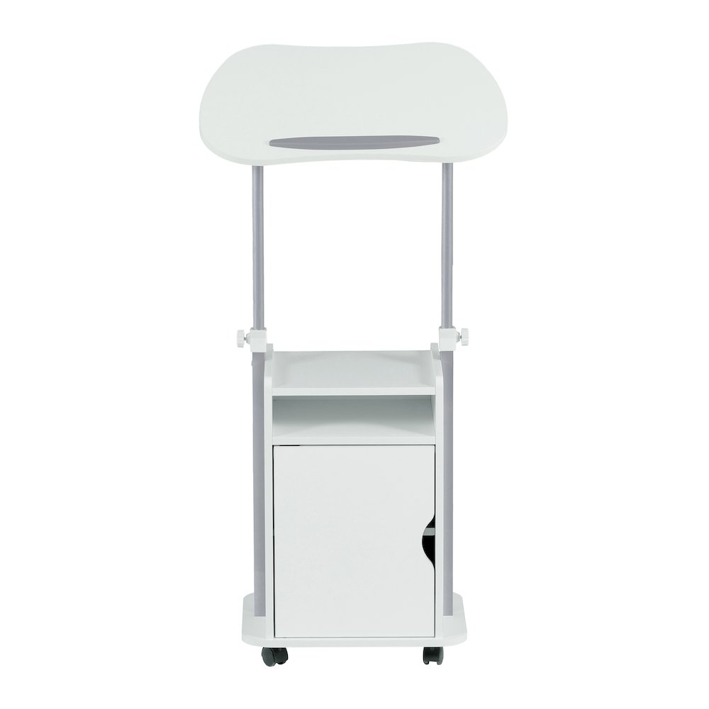 Sit-to-Stand Rolling Adjustable Laptop Cart With Storage, White. Picture 2