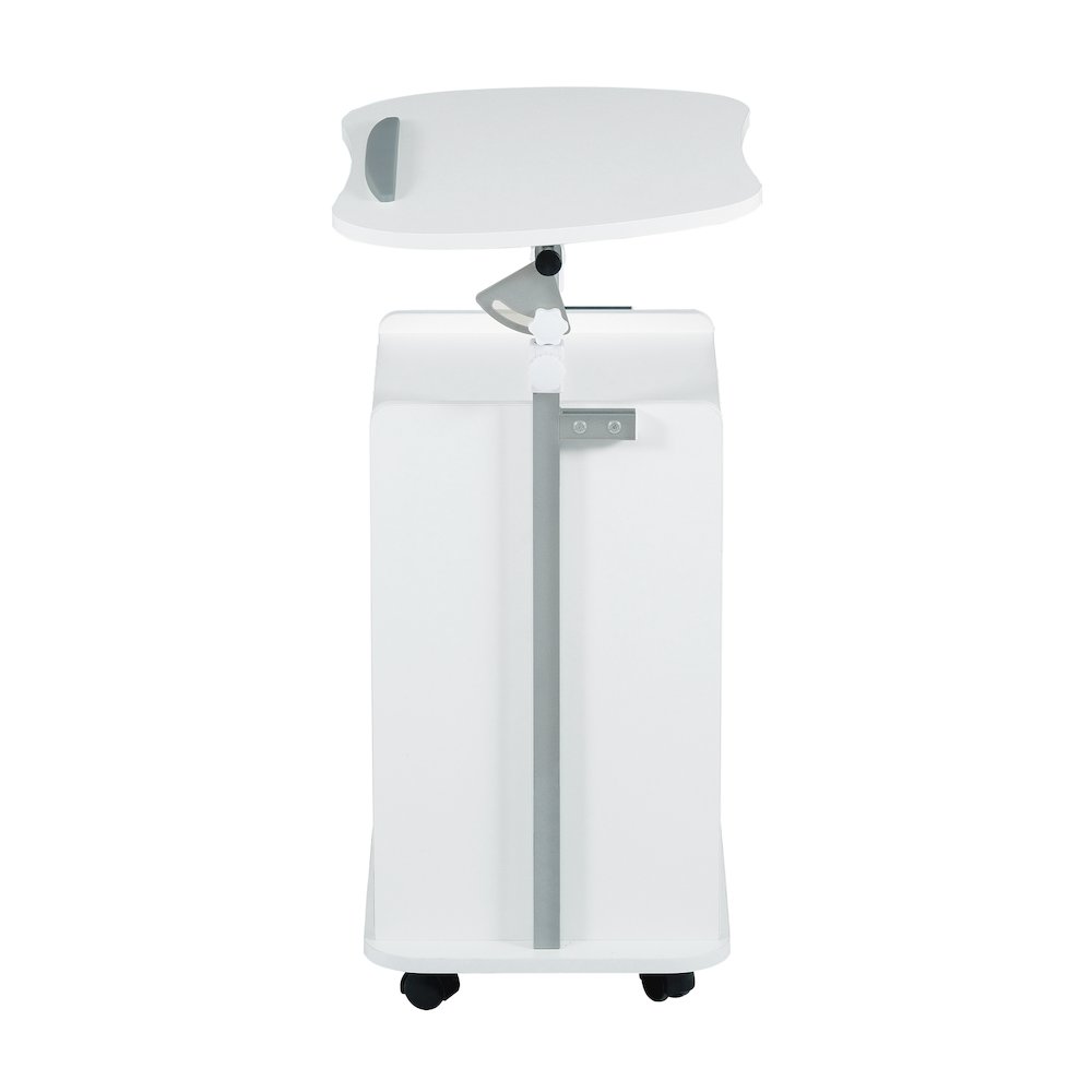Sit-to-Stand Rolling Adjustable Laptop Cart With Storage, White. Picture 3