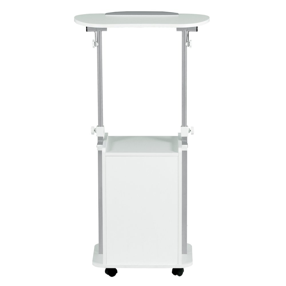 Sit-to-Stand Rolling Adjustable Laptop Cart With Storage, White. Picture 4