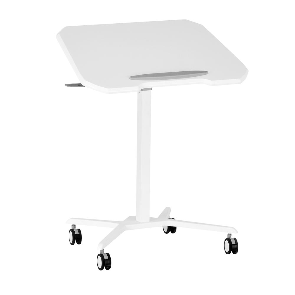 Techni Mobili White Sit to Stand Mobile Laptop Computer Stand with Height Adjustable and Tiltable Tabletop. Picture 1