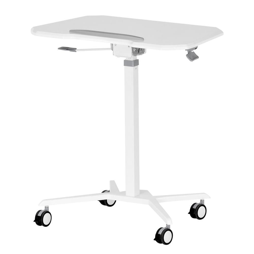 Techni Mobili White Sit to Stand Mobile Laptop Computer Stand with Height Adjustable and Tiltable Tabletop. Picture 3