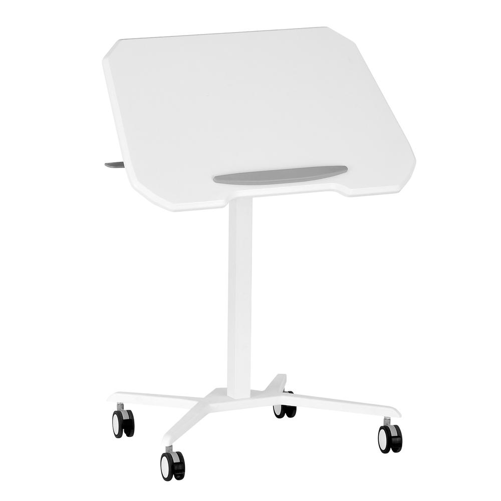 Techni Mobili White Sit to Stand Mobile Laptop Computer Stand with Height Adjustable and Tiltable Tabletop. Picture 5