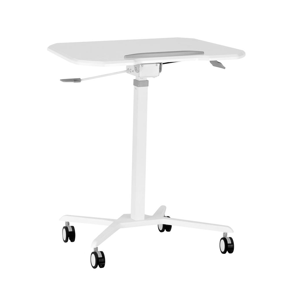 Techni Mobili White Sit to Stand Mobile Laptop Computer Stand with Height Adjustable and Tiltable Tabletop. Picture 6