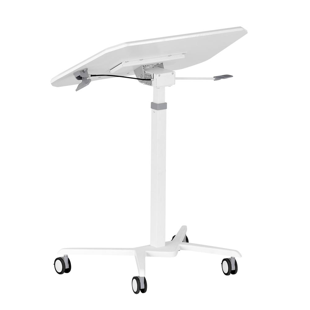 Techni Mobili White Sit to Stand Mobile Laptop Computer Stand with Height Adjustable and Tiltable Tabletop. Picture 9