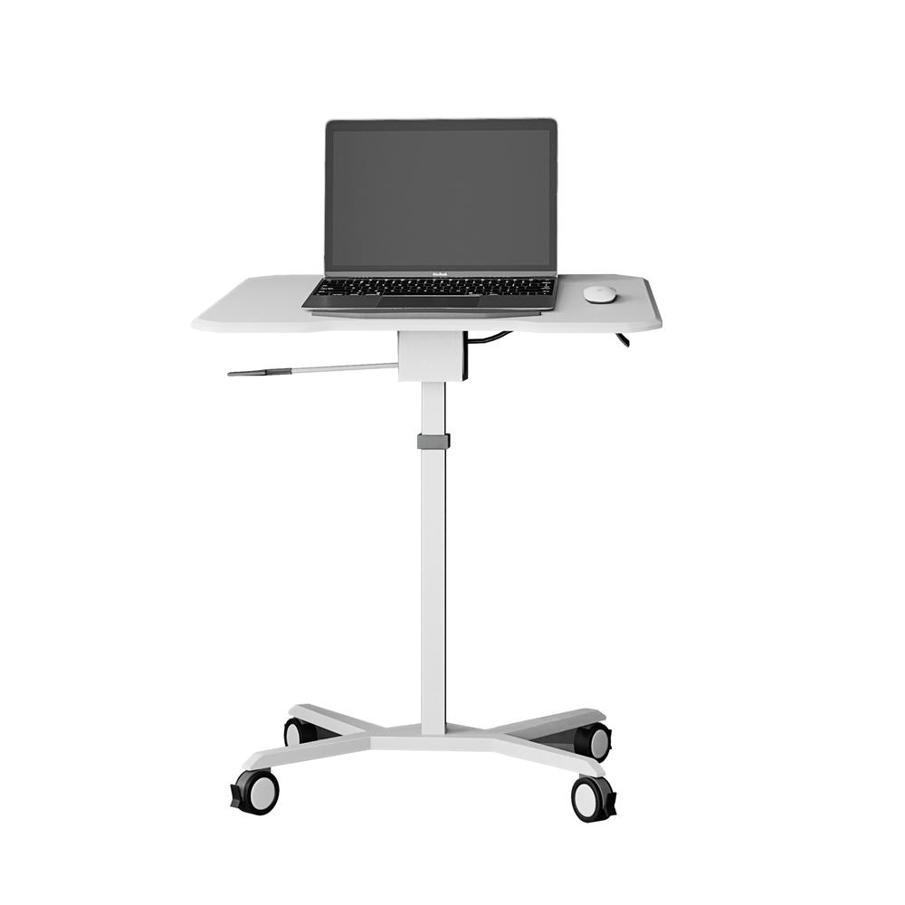 Techni Mobili White Sit to Stand Mobile Laptop Computer Stand with Height Adjustable and Tiltable Tabletop. Picture 10