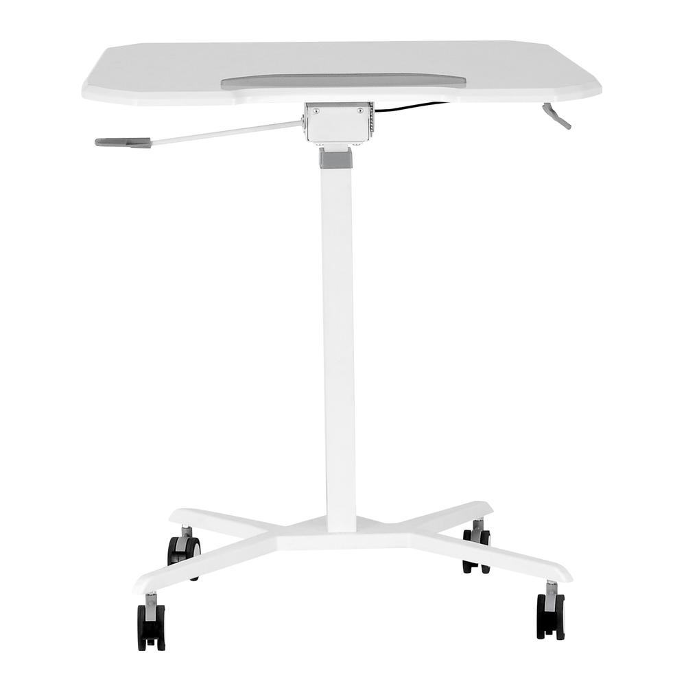 Techni Mobili White Sit to Stand Mobile Laptop Computer Stand with Height Adjustable and Tiltable Tabletop. Picture 12