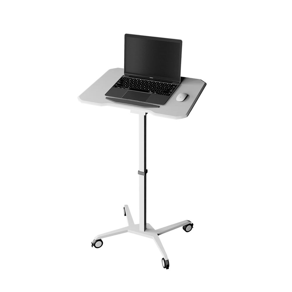 Techni Mobili White Sit to Stand Mobile Laptop Computer Stand with Height Adjustable and Tiltable Tabletop. Picture 13