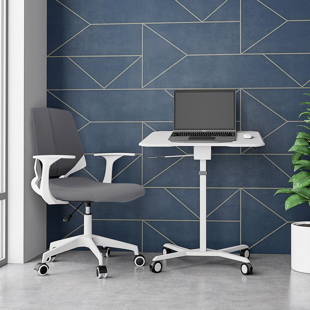 Techni Mobili White Sit to Stand Mobile Laptop Computer Stand with Height Adjustable and Tiltable Tabletop. Picture 15