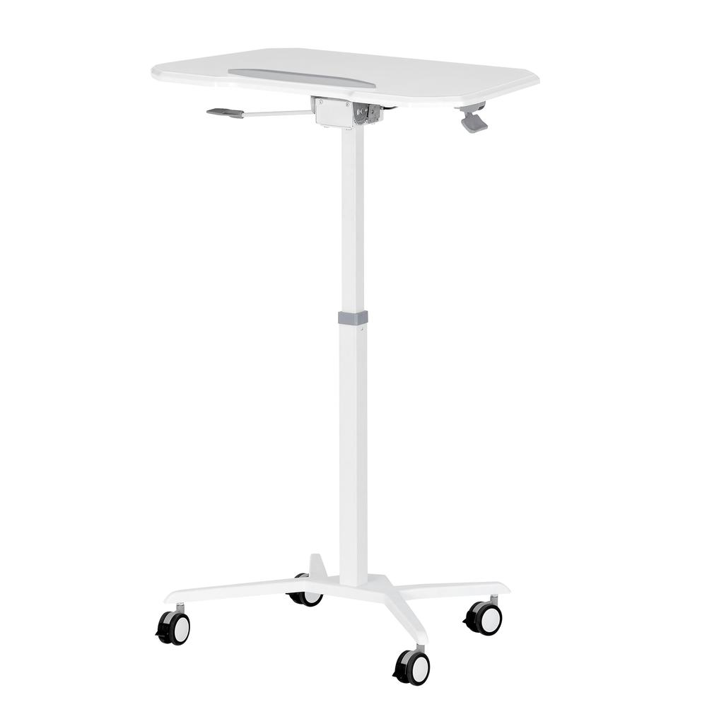 Techni Mobili White Sit to Stand Mobile Laptop Computer Stand with Height Adjustable and Tiltable Tabletop. Picture 18