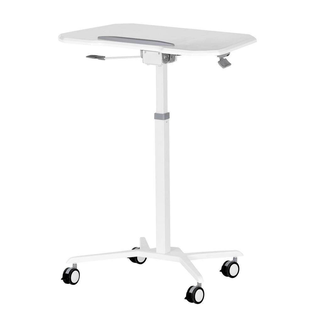 Techni Mobili White Sit to Stand Mobile Laptop Computer Stand with Height Adjustable and Tiltable Tabletop. Picture 19