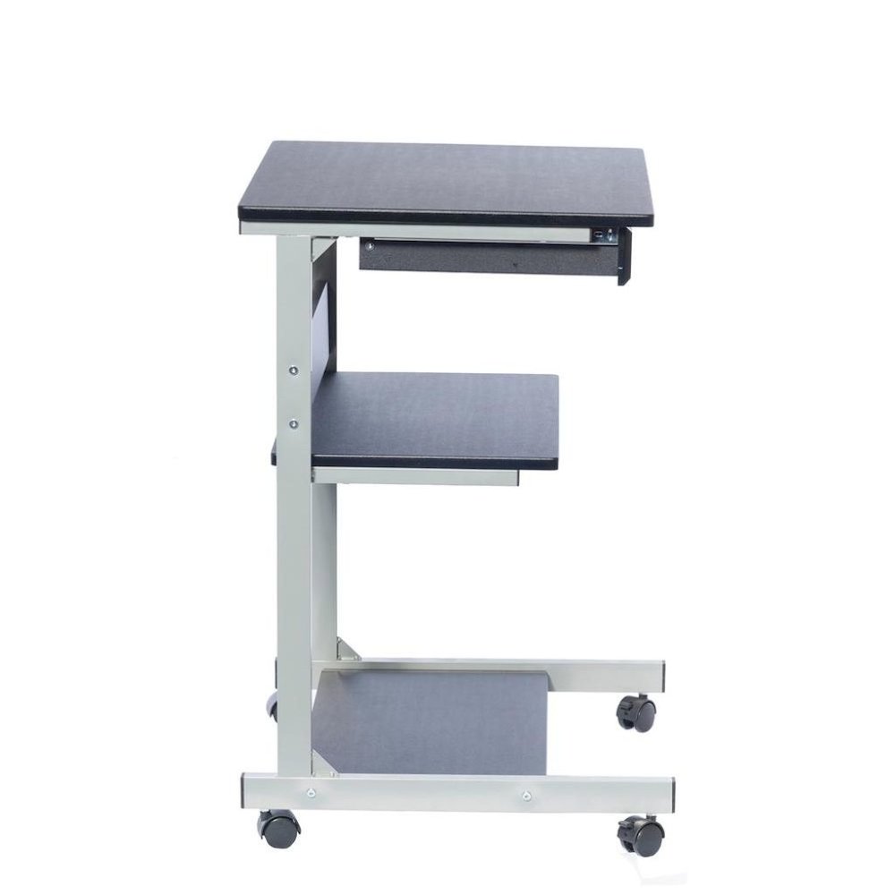 Gray Computer Cart With Storage Drawer, Dual Shelves And Metal Frame. Picture 7