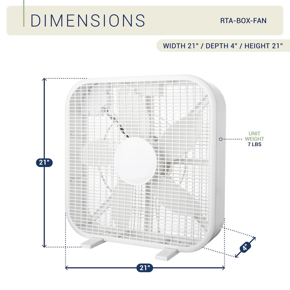 20 Inch Box Fan, 3-Speed Portable Cooling Fan With Carry Handle. Picture 10