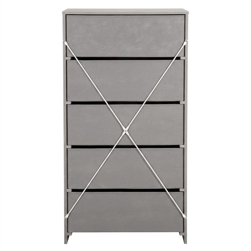 Wood Frame Dresser with 5 Large Fabric Drawers, 22.5"W x 43"H, Grey. Picture 1