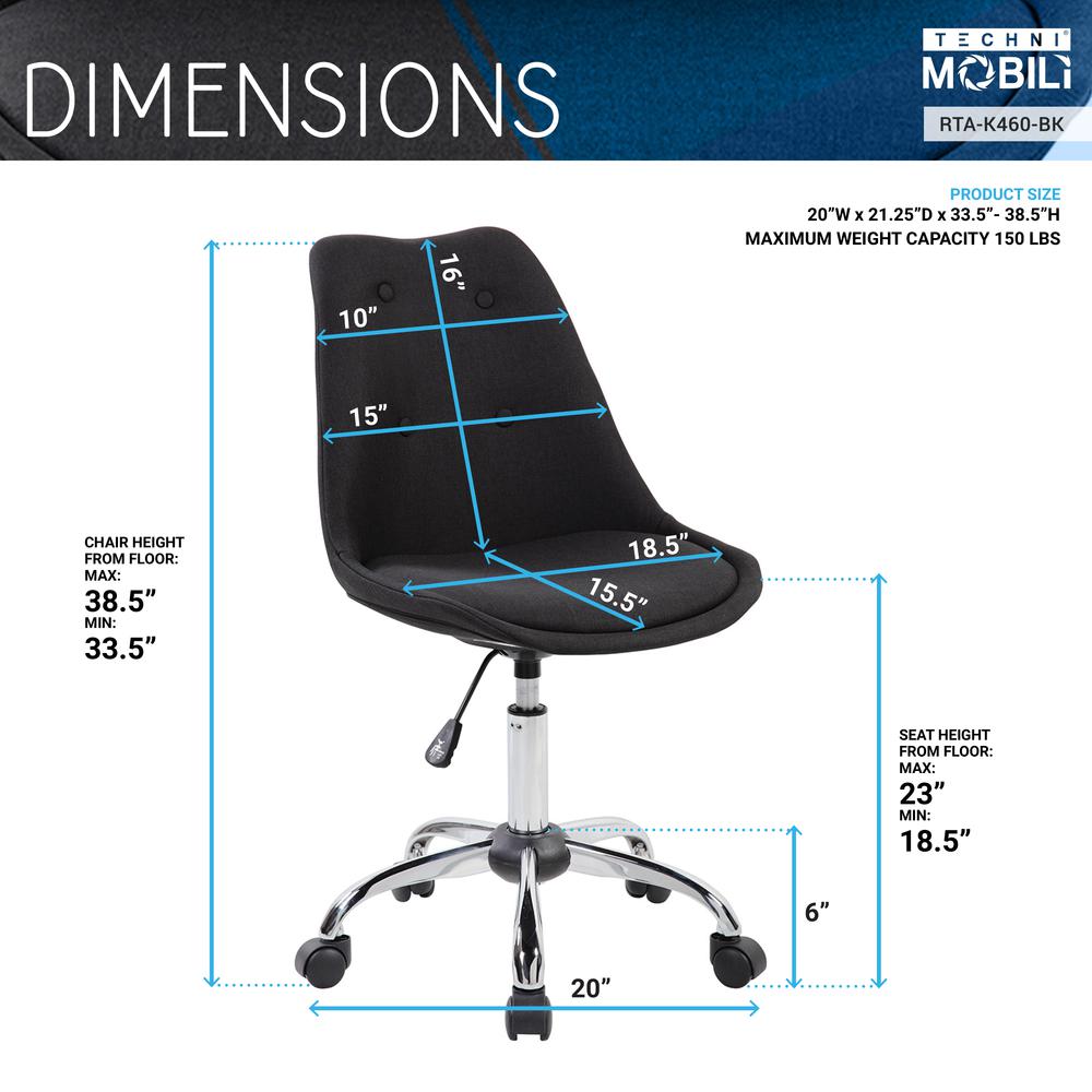 Armless Task Chair with Buttons. Color: Black. Picture 7