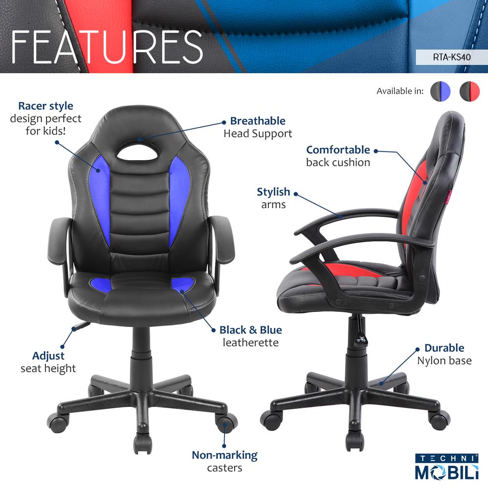 Techni Mobili Kid's Gaming and Student Racer Chair w/ Wheels. Picture 6