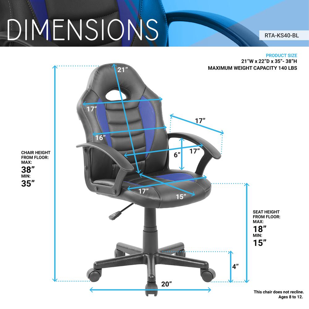 Techni Mobili Kid's Gaming and Student Racer Chair w/ Wheels. Picture 7