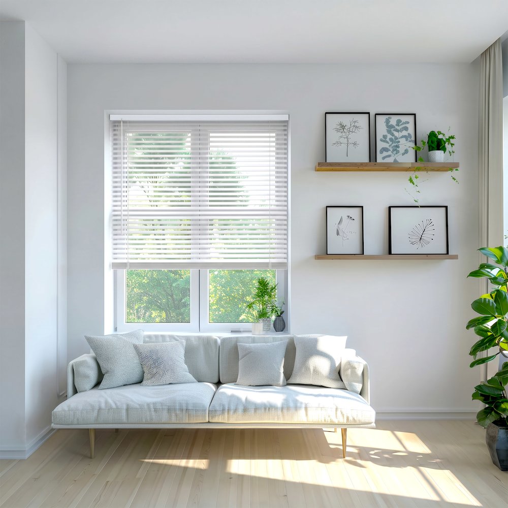 Cordless Mini Blinds, 1-Inch Vinyl, Light Filtering, 29"W x 60"H, White. Picture 5