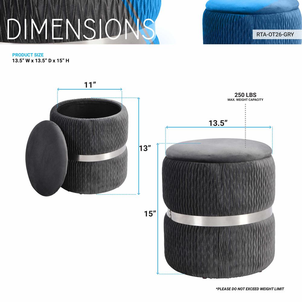 Techni Mobili Storage Ottoman, Grey. Picture 4