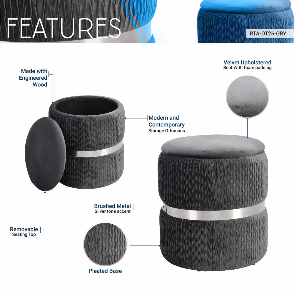 Techni Mobili Storage Ottoman, Grey. Picture 5