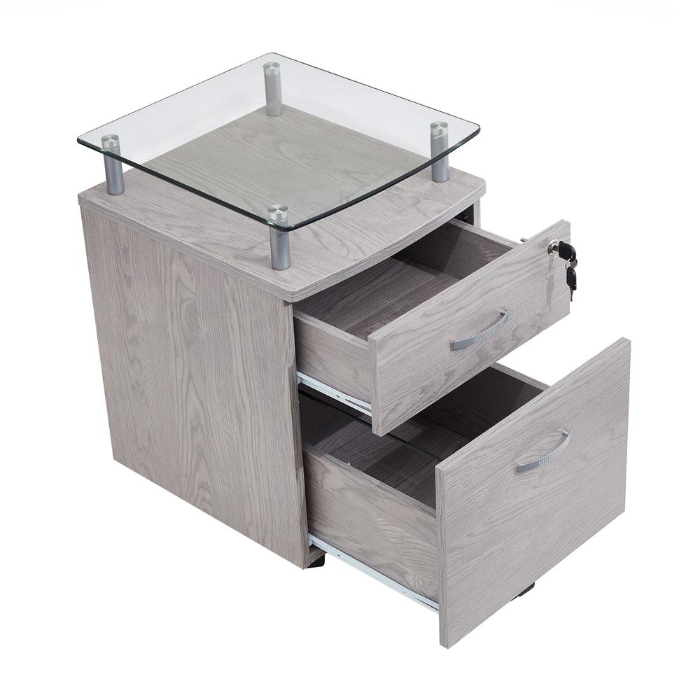Techni Mobili Rolling File Cabinet with Glass Top, Grey. Picture 4