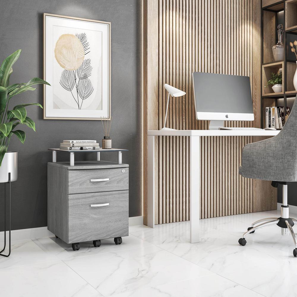 Techni Mobili Rolling File Cabinet with Glass Top, Grey. Picture 6