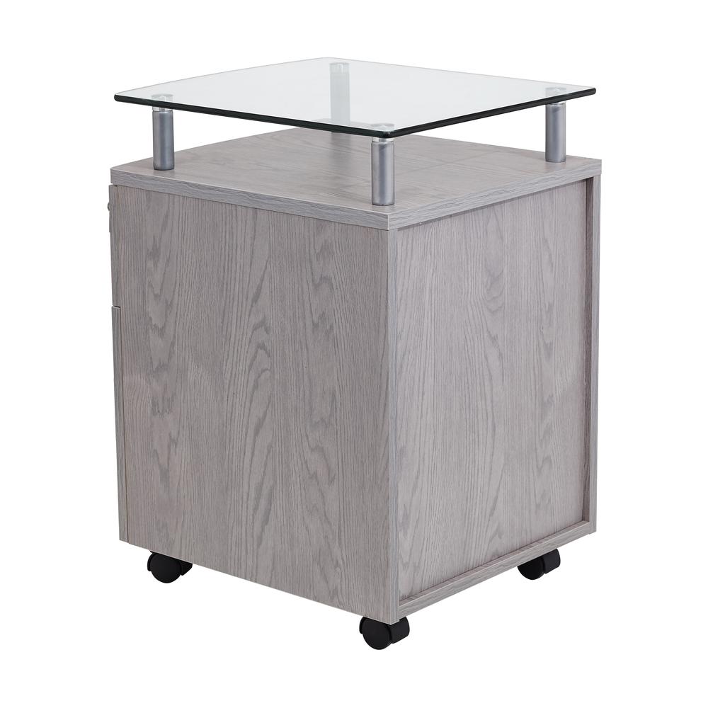 Techni Mobili Rolling File Cabinet with Glass Top, Grey. Picture 3