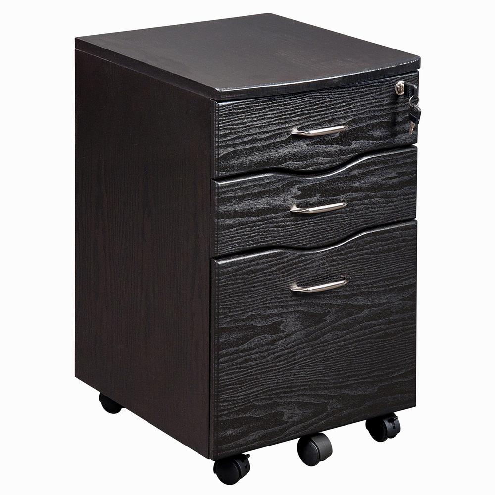 Rolling storage and File Cabinet. Color: Espresso. Picture 1